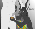  2018 anthro ball_fondling balls bodypaint breasts cybercorn_entropic duo easter eyewear female fondling glasses hair half-erect holidays lagomorph male mammal nipples nude paint paintbrush penis perry_(cybercorn_entropic) pika pince-nez rabbit small_penis spectacles tongue tongue_out 