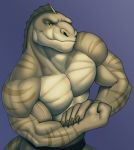  abs anthro biceps big_muscles claws clothed clothing flexing lizard looking_at_viewer male marsel-defender muscular muscular_male pecs pose reptile scalie smile solo standing topless vein yellow_eyes 