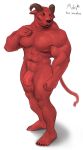  anthro balls canine demon ear_piercing flaccid horn humanoid_penis hybrid male mammal muscular muscular_male nude pecs penis piercing rowf solo standing vein 