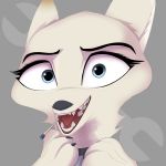  2018 anthro arctic_fox blue_eyes bust_portrait canine claws clothed clothing disney female fox grey_background looking_at_viewer mammal match open_mouth open_smile portrait simple_background skye_(zootopia) smile toe_claws yitexity zootopia 