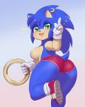 2024 4_fingers anthro big_butt black_nose blue_body blue_fur blue_hair bottomwear breasts butt clothed clothing crossgender ear_piercing ear_ring eulipotyphlan featureless_breasts female fingers footwear fur gloves green_eyes hair handwear hedgehog hi_res mammal mtf_crossgender on_one_leg open_mouth orcalx piercing pose red_bottomwear red_clothing red_footwear red_shoes red_shorts ring ring_piercing sega shoes short_tail shorts smile socks solo sonic_the_hedgehog sonic_the_hedgehog_(series) sparkles standing tail tan_body tan_fur tan_inner_ear topless white_bottomwear white_clothing white_footwear white_gloves white_handwear white_shorts white_socks