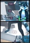 3d_(artwork) anthro arms_tied black_hair blue_body blue_fur bottomwear bound brother_(lore) brother_and_sister_(lore) chain clothing comic destroyed_building destroyed_furniture destroyed_wall destruction dialogue digital_media_(artwork) english_text female fur hair hi_res imagination jacket leather leather_clothing leather_jacket leather_topwear mammal markings midriff pants photo procyonid purple_eyes raccoon ryder_(striped_sins) shirt sibling_(lore) sister_(lore) speech_bubble striped_markings striped_sins striped_tail stripes subconscious t-shirt tail tail_markings talking_to_self tank_top text topwear torn_photo url willitfit