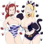  blonde_hair breasts erza_scarlet fairy_tail highres jinu_(jinusenpai) large_breasts lucy_heartfilia multiple_girls red_hair 