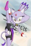  2018 anthro blaze_the_cat blush breasts cat clothed clothing eyelashes feline female fur gloves kick kinglikeme mammal nipples nude purple_fur pussy simple_background small_breasts solo sonic_(series) spread_legs spreading torn_clothing video_games white_fur 