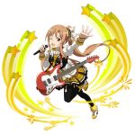  ;d arm_up asuna_(sao) black_legwear brown_eyes brown_hair choker floating_hair frilled_skirt frills full_body guitar hair_ribbon high_heels holding holding_microphone idol instrument long_hair microphone miniskirt necktie official_art one_eye_closed open_mouth pantyhose pleated_skirt ponytail ribbon ribbon_choker skirt smile solo star sword_art_online sword_art_online:_code_register very_long_hair white_background white_ribbon yellow_neckwear yellow_skirt 