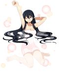  ;) arm_up armpits barefoot bathing black_eyes black_hair breasts cleavage collarbone eyebrows_visible_through_hair full_body hair_between_eyes kushi_yatama log_horizon long_hair looking_at_viewer medium_breasts naked_towel official_art one_eye_closed partially_submerged pointy_ears sitting smile solo towel transparent_background very_long_hair white_towel 