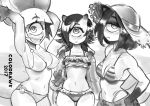  1_eye annie_(anaid) ansel_(anaid) arima_(anaid) big_breasts bikini breasts clothing colo cyclops family female frown girly greyscale group hair hat headwear horn horned_tailclops humanoid looking_at_viewer male midriff monochrome multicolored_skin navel not_furry open_mouth open_smile piercing sharp_teeth smile swimsuit tailclops teeth two_tone_skin unimpressed white_pupils 