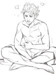  abs blanket gelato jojo_no_kimyou_na_bouken male male_focus monochrome piercing shirtless sitting solo 
