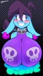  2018 alien areola big_areola big_breasts blue_skin breasts bust_portrait clothing collar ear_piercing eyelashes female freckles hair hi_res huge_breasts looking_away not_furry piercing portrait sheer_clothing smile tillie_(vimhomeless) translucent transparent_clothing vimhomeless 