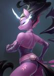 2018 absurd_res anthro armwear bunny_costume butt butt_pose clothed clothing costume cutie_mark digital_media_(artwork) equestria_girls equine eye_mist female hair hi_res horn long_hair looking_at_viewer looking_back mammal midnight_sparkle_(eg) multicolored_hair multicolored_tail my_little_pony panties smile smirk solo underpable underwear unicorn 