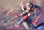  :o arm_ribbon arm_up bare_shoulders black_hair blue_eyes breasts cherry_blossoms cleavage cleavage_cutout faulds floating floating_object floating_swords gem grey_pants headgear irelia large_breasts league_of_legends leaning_forward long_hair looking_at_viewer medium_breasts moonandmist motion_blur nail_polish open_mouth outstretched_arm pants pelvic_curtain pink_nails ribbon shiny shiny_skin standing sword tight tight_pants vambraces very_long_hair weapon 