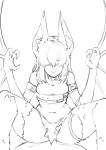  animal_ears arm_belt barbariank bat_ears bat_wings belt beltbra closed_mouth facing_viewer fur greyscale hair_over_eyes highres legband long_hair monochrome monster_girl monster_girl_encyclopedia navel pov simple_background sketch smile solo straddling unfinished werebat white_background wings 