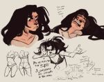  angry black_snout bust_portrait canid canine character_collage clothed clothing exhausted female hair hi_res long_hair mammal marcie_montis messy_hair mirah_(marcie_montis) model_sheet open_mouth portrait solo text tied_hair underwear underwear_only 