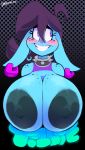  2018 alien big_breasts blue_skin breasts bust_portrait clothed clothing collar ear_piercing eyelashes female freckles hair hi_res huge_breasts looking_away nipples not_furry piercing portrait smile tillie_(vimhomeless) topless vimhomeless 