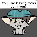 anthro blue_clothing blue_hat blue_headwear boy_kisser_(meme) brown_hair clothing deadlock ears_front facial_piercing fangs female gargoyle hair hat headgear headwear ivy_(deadlock) meme nose_piercing nose_ring piercing pupils ring_piercing solo teeth tinky valve wings yellow_pupils