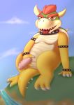  2018 absurd_res animal_genitalia bowser digital_media_(artwork) genital_slit hi_res koopa looking_at_viewer male mario_bros nintendo nude open_mouth outside penis plushkinn precum presenting scalie slightly_chubby slit smile solo teeth thick_thighs tongue tongue_out video_games 