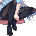  black_legwear blue_shirt close-up cushion fingernails gurande_(g-size) highres koide_niru legs lower_body no_shoes original pantyhose shirt short_sleeves simple_background sitting solo thighband_pantyhose white_background 