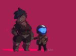  abstract_background alba_(character) armor big_breasts black_hair breasts chibi clothing cute female hair halo_(series) hand_holding helmet hoodie human_male jacket jiralhanae larger_female romantic_couple rube scar shorts size_difference the_rookie_(character) tusks video_games 