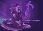  2018 5_fingers anthro clothed clothing digital_media_(artwork) eyes_closed female purple_theme reptile scalie smile snake solo zummeng 