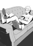  couch gelato jojo_no_kimyou_na_bouken lying male male_focus piercing teddy_bear 