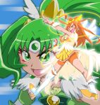  bike_shorts cure_sunny graphite_(medium) hino_akane_(smile_precure!) long_hair magical_girl millipen_(medium) multiple_girls onnaski precure seisenshi_dunbine smile_precure! traditional_media 