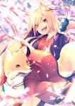  animal_ear_fluff animal_ears bangs blonde_hair blurry blurry_background blurry_foreground blush chita_(ketchup) commentary_request depth_of_field ear_piercing eyebrows_visible_through_hair facial_mark fangs fox fox_ears fox_girl fox_tail hair_between_eyes head_tilt highres japanese_clothes kimono kiseru long_hair long_sleeves mouth_hold original piercing pipe red_eyes red_kimono ribbon-trimmed_sleeves ribbon_trim simple_background solo tail thick_eyebrows very_long_hair wide_sleeves 