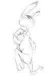  2018 anthro black_and_white butt disney female judy_hopps lagomorph looking_at_viewer looking_back mammal monochrome nude rabbit simple_background solo standing w4g4 white_background zootopia 