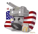  american_flag_print artist_name cannon cup disposable_cup flag_print heart kantai_collection mcdonald's no_humans o_o pillow rensouhou-kun retorillo simple_background solo turret white_background 