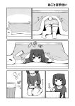  :&lt; absurdres all_fours animal_ears bangs blush closed_mouth collared_shirt comic commentary_request eyebrows_visible_through_hair greyscale highres holding jacket kotatsu lint_roller long_sleeves monochrome no_shoes original pantyhose parted_lips seramikku shirt short_shorts shorts soles table tail thick_eyebrows translated trash_can under_kotatsu under_table 