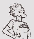  anthro chameleon clothing line_art lizard loodfoks monochrome reptile scalie shirt smile smirk solo zaria_corazon 