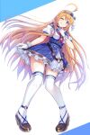  1girl :p absurdres ahoge anchor_symbol blue_hairband blue_overskirt bow_hairband braid breasts full_body gigo gloves hair_ribbon hairband highres large_breasts neckerchief one_eye_closed orange_hair pecorine_(princess_connect!) princess_connect! rabenga red_neckerchief ribbon sailor_collar side_braid solo thighhighs tongue tongue_out white_gloves 