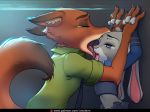 2018 anthro arms_above_head canine disney drooling drsmolev duo eyes_closed female fox hand_holding judy_hopps kissing lagomorph male mammal nick_wilde open_mouth rabbit saliva tears tongue tongue_out zootopia 