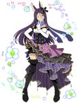  ;) animal_ears black_footwear black_ribbon black_shorts blue_scarf boots brown_eyes dress elbow_gloves floating_hair flower fox_ears full_body gloves hair_ribbon hand_on_hip head_tilt jewelry layered_dress log_horizon long_hair looking_at_viewer nazuna_(log_horizon) necklace official_art one_eye_closed purple_hair ribbon scarf short_shorts shorts smile solo standing striped striped_scarf thigh_boots thighhighs transparent_background v very_long_hair white_flower white_gloves 