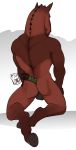  2018 anthro balls brown_fur butt digital_media_(artwork) equine fur hooves horse i-psilone invalid_tag male mammal nude simple_background tail_wraps wraps 