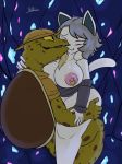  2018 anthro beard big_breasts blush breasts canine cat clothed clothing digital_media_(artwork) dog eyes_closed facial_hair feline female fur gerson hair humanoid jyto long_ears male mammal nipple_piercing nipples open_mouth piercing reptile scalie sex shell smile teeth tem temmie_(undertale) thick_thighs turtle undertale video_games white_fur 