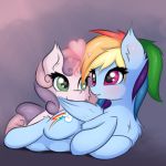  &lt;3 &lt;3_eyes 2018 age_difference blue_feathers blush cub cute cutie_mark duo equine eyelashes feathered_wings feathers female female/female feral friendship_is_magic fur glowing_horn green_eyes grey_background hair hi_res hooves horn love lying magic mammal multicolored_hair my_little_pony nom nude pegasus preening purple_eyes purple_hair rainbow_dash_(mlp) rainbow_hair simple_background smile sweetie_belle_(mlp) twiren two_tone_hair unicorn wings young 