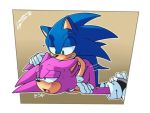  &lt;3 all_fours ambiguous_gender ambiguous_penetration ass_up blue_eyes blue_fur blush clothing doggystyle english_text fan_character from_behind_position fur gloves green_eyes half-closed_eyes head_down hedgehog lyslash male male/ambiguous mammal penetration pink_fur sex sonic_(series) sonic_the_hedgehog text video_games 