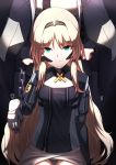  absurdres ak-12_(girls_frontline) an-94_(girls_frontline) bangs black_gloves black_pants blonde_hair blue_eyes braid breasts cape chain closed_mouth commentary cuffs english_commentary eyebrows_visible_through_hair eyes_visible_through_hair fingers_on_another's_face forced_smile girls_frontline gloves hairband highres jacket long_hair long_sleeves looking_at_viewer medium_breasts multiple_girls panix2383 pants partly_fingerless_gloves shackles sidelocks silver_hair sitting skirt smile thighs very_long_hair 