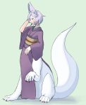  1girl 4139 animal_ears centauroid female japanese_clothes kimono lavender_hair monster_girl obi original profile solo 