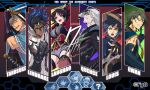  3girls 6+boys ahoge arm_guards artist_name azami_(dare_ga_tame_no_alchemist) black_hair blue_hair brown_thighhighs character_name character_request character_select dare_ga_tame_no_alchemist dark-skinned_male dark_skin ewan_(dare_ga_tame_no_alchemist) fingerless_gloves forehead gloves green_eyes green_hair grey_hair hand_on_own_head highres holding holding_sword holding_weapon katana kouga_(dare_ga_tame_no_alchemist) langhao_(dare_ga_tame_no_alchemist) lindrake_(dare_ga_tame_no_alchemist) long_hair looking_at_viewer multiple_boys multiple_girls official_art open_mouth poultice profile quence_(dare_ga_tame_no_alchemist) red_eyes rui_(dare_ga_tame_no_alchemist) second-party_source shiro_(castle.gumi) short_hair sword tanosuke_(dare_ga_tame_no_alchemist) teeth thighhighs upper_teeth_only weapon yellow_eyes 