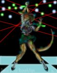  2003 bra clothed clothing dance_floor hair kangaroo looking_at_viewer mammal marsupial miniskirt necktie open_shirt rave skirt strobe_lights sudonym underwear 