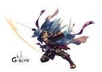  1boy aqua_haori armor black_pants commentary_request dare_ga_tame_no_alchemist full_body grey_eyes grey_hair haori holding holding_sword holding_weapon hood hood_up japanese_armor japanese_clothes katana looking_at_viewer male_focus official_art open_mouth pants second-party_source shiro_(castle.gumi) short_hair shoulder_armor simple_background solo sword tanosuke_(dare_ga_tame_no_alchemist) weapon white_background wide_sleeves 