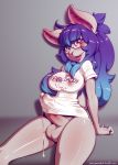  anthro balls bottomless clothed clothing cum cum_drip cum_through_clothing dickgirl dripping english_text erection erection_under_clothes eyewear glasses hair intersex long_hair looking_at_viewer mammal penis solo svenners text 