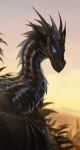  2018 ambiguous_gender black_scales blue_eyes day dragon feral horn membranous_wings outside scales sky solo spines telleryspyro wings wyvern 