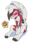  angry anthro blush canine diaper embarrassed fur hi_res lycanroc mammal midnight_lycanroc nintendo pok&eacute;mon pok&eacute;mon_(species) satsuki_rabbit simple_background sitting solo sweat video_games 