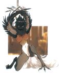 animal_humanoid anthro avian avian_feet avian_humanoid bdsm beak black_beak black_body black_feathers black_hair black_wings bodily_fluids bondage bound breasts claws feathers female frank-79 genital_fluids genitals grey_body grey_feathers grey_wings hair hanging_by_arms hi_res humanoid kneeling looking_away nipples nude pussy raised_arms raised_wings red_body red_feathers simple_background solo sweat sweatdrop tail tail_feathers toe_claws vaginal_fluids white_body white_feathers white_tail_feathers winged_arms wings