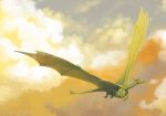  cloud cloudy_sky commentary commission day dragon english_commentary flying full_body green_skin horns no_humans original sky solo twarda8 twilight western_dragon 