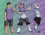  2017 abstract_background anthro barefoot black_hair blueberrysnow blush breasts brown_eyes clothed clothing equine female friendship_is_magic gender_transformation green_eyes hair hooves horn human human_to_anthro male mammal mtf_transformation multicolored_hair my_little_pony pants phone sequence shirt short_hair solo standing surprise sweetie_belle_(mlp) transformation unicorn unicorn_horn 