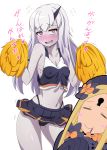  :d abigail_williams_(fate/grand_order) alternate_costume bags_under_eyes bangs bare_shoulders black_bow black_dress black_hat black_panties black_skirt blonde_hair blush blush_stickers bow breasts cheerleader cleavage closed_eyes commentary_request covered_nipples crop_top dress eyebrows_visible_through_hair fate/grand_order fate_(series) flying_sweatdrops ganbare_ganbare_(itou_life) hair_between_eyes hair_bow hat highleg highleg_panties highres holding horn kani_club keyhole lavinia_whateley_(fate/grand_order) long_hair long_sleeves medium_breasts midriff multiple_girls navel nose_blush open_mouth orange_bow pale_skin panties parted_bangs pink_hair pleated_skirt pom_poms shirt silver_hair simple_background skirt sleeveless sleeveless_shirt sleeves_past_fingers sleeves_past_wrists smile sweat translation_request underwear very_long_hair white_background 