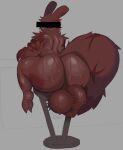 2_toes anthro anthrofied artificer_(rain_world) backsack balls big_balls big_butt bodily_fluids bottom_heavy butt censor_bar censored censored_face chair claws eats facial_tuft feet finger_claws fur furniture genitals grey_background huge_balls huge_butt looking_at_viewer male nude nude_anthro on_chair perineum rain_world rear_view red_body red_ears red_fur red_perineum red_skin red_tail scar simple_background sitting slugcat slugcat_humanoid solo stool sweat sweaty_balls sweaty_butt sweaty_feet sweaty_genitalia tail toes tuft tuggg videocult wide_hips